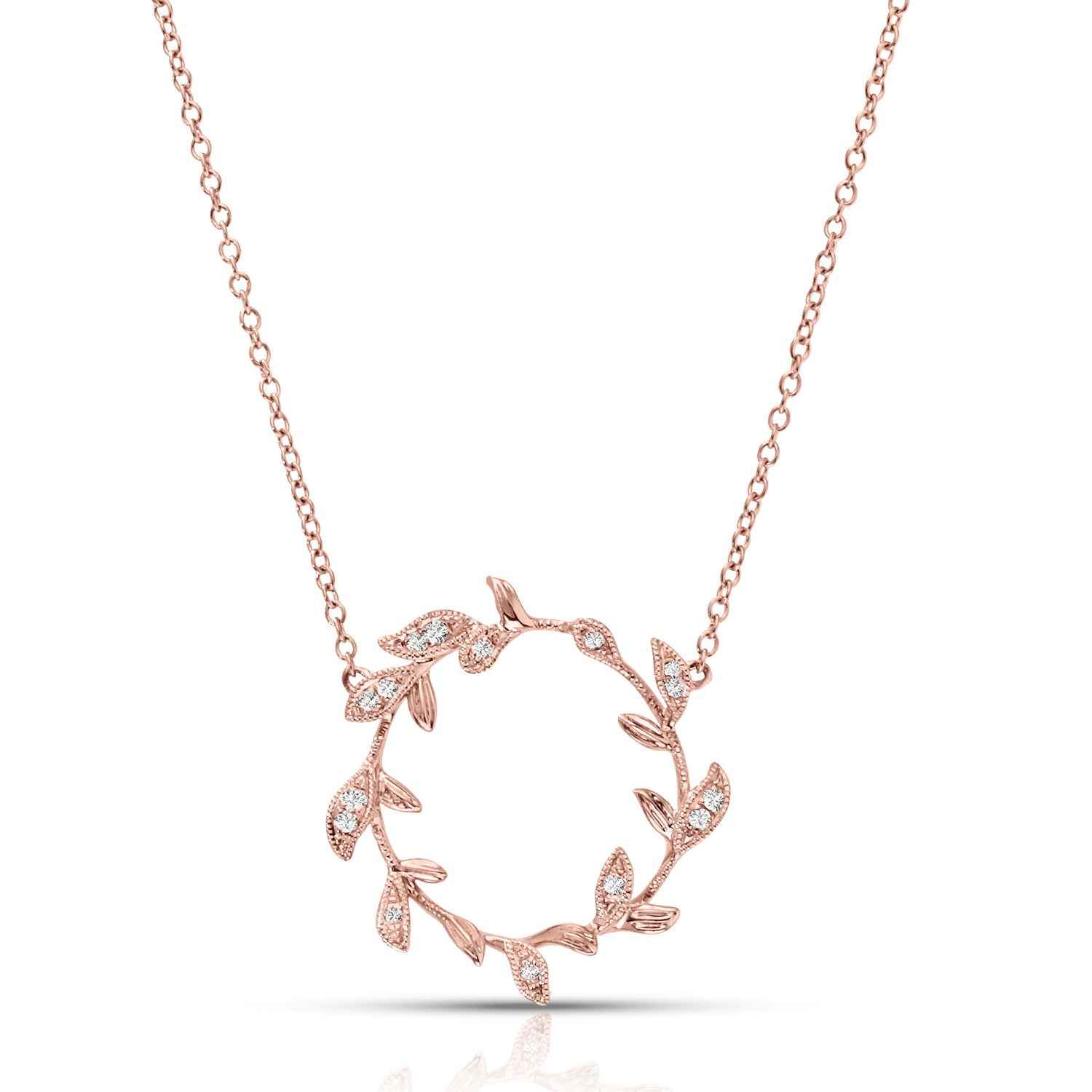 Milgrain Leaf Circle Diamond Necklace Pendant-VIRABYANI